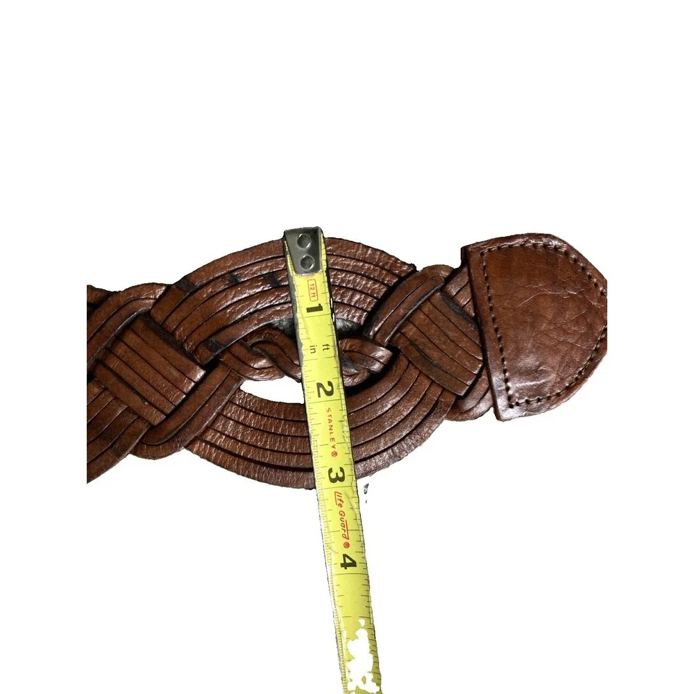 Vintage Boho Braided Leather Belt Oversized Engraved Statement Buckle Western 46